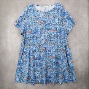 Hbeyyto Blue Floral Paisley Boho Flare Spring Plaid Relaxed Comfy Dress Plus 4XL